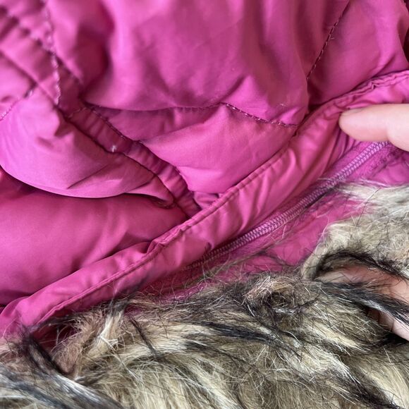 Lands End Down Puffer Jacket Women XS Petite 2-4 Pink Removeable Faux Fur Hood - Picture 6 of 8